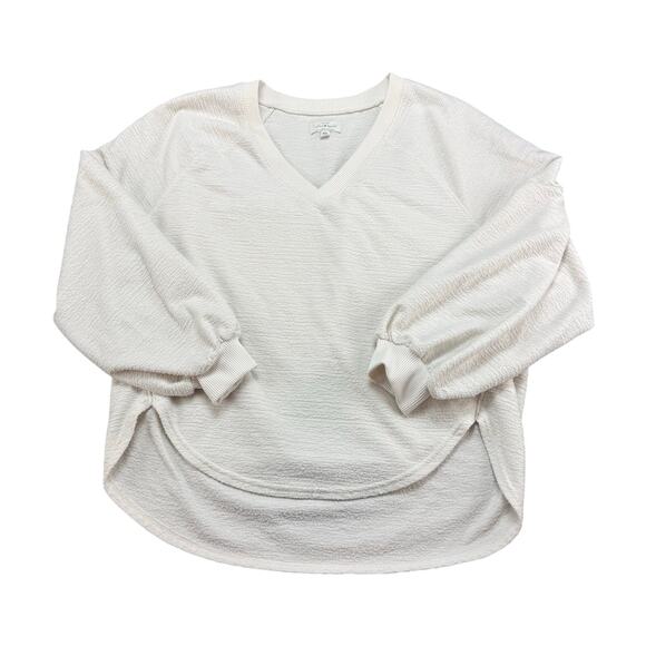 Lucky Brand V-Neck Fleece Sweater Sweatshirt Pullover Cream Womens Size‎ M/M - Picture 1 of 8